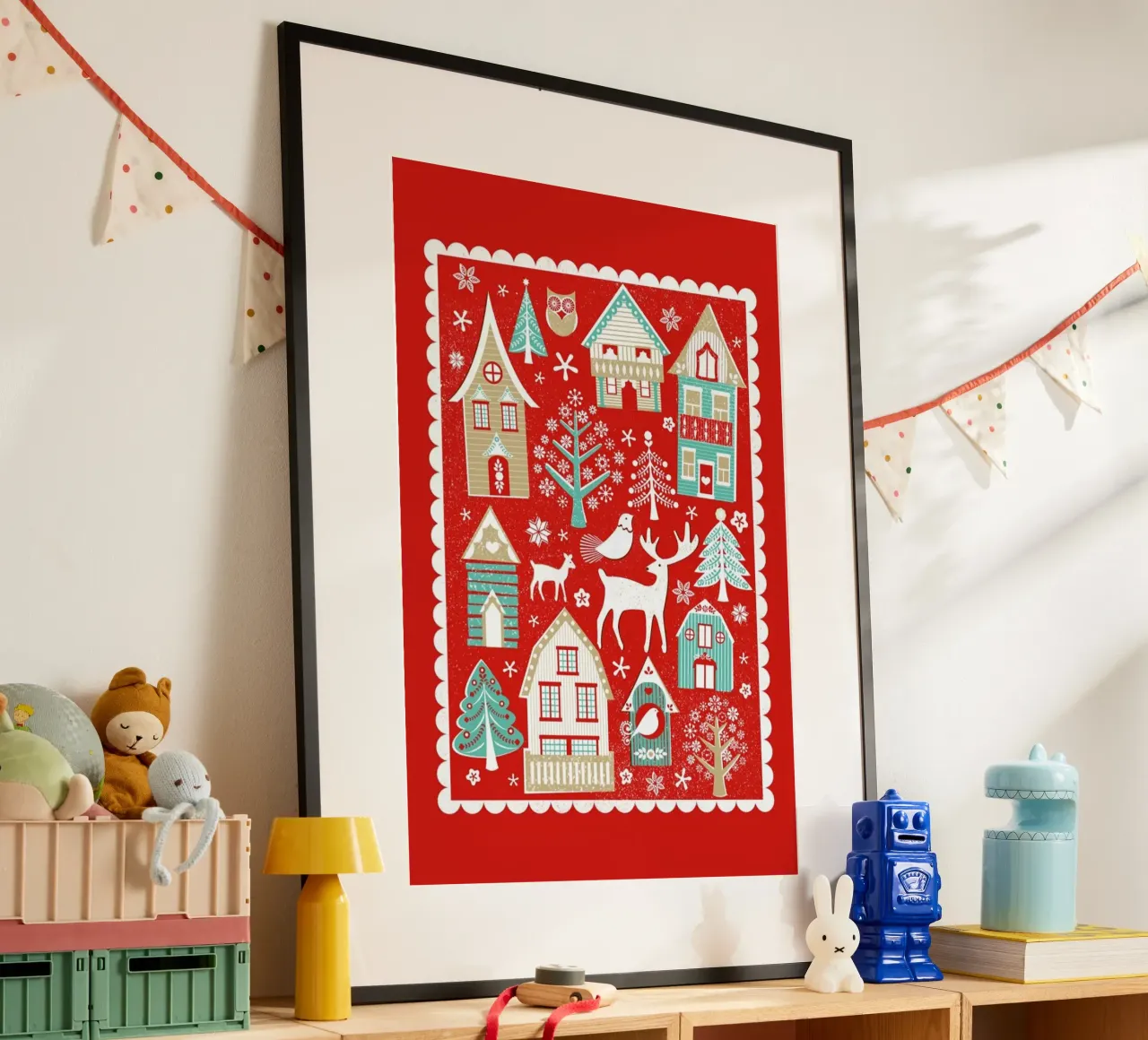 Scandi Village poster con telaio in plastica da Catherine Aguilar