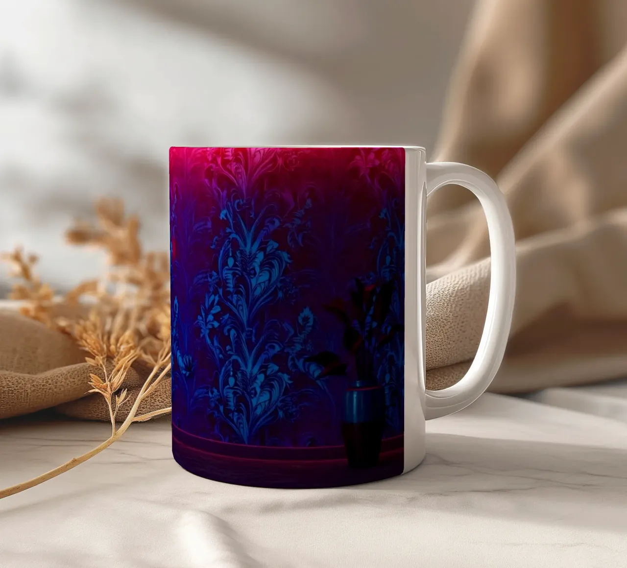 Parete a motivi colorati con illuminazione al neon in stile moderno tazza in ceramica da DesignDoodle