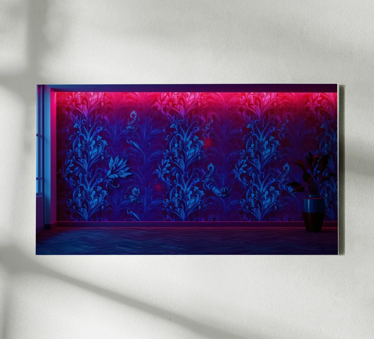 Colorful patterned wall with neon lighting in modern canvas by DesignDoodle