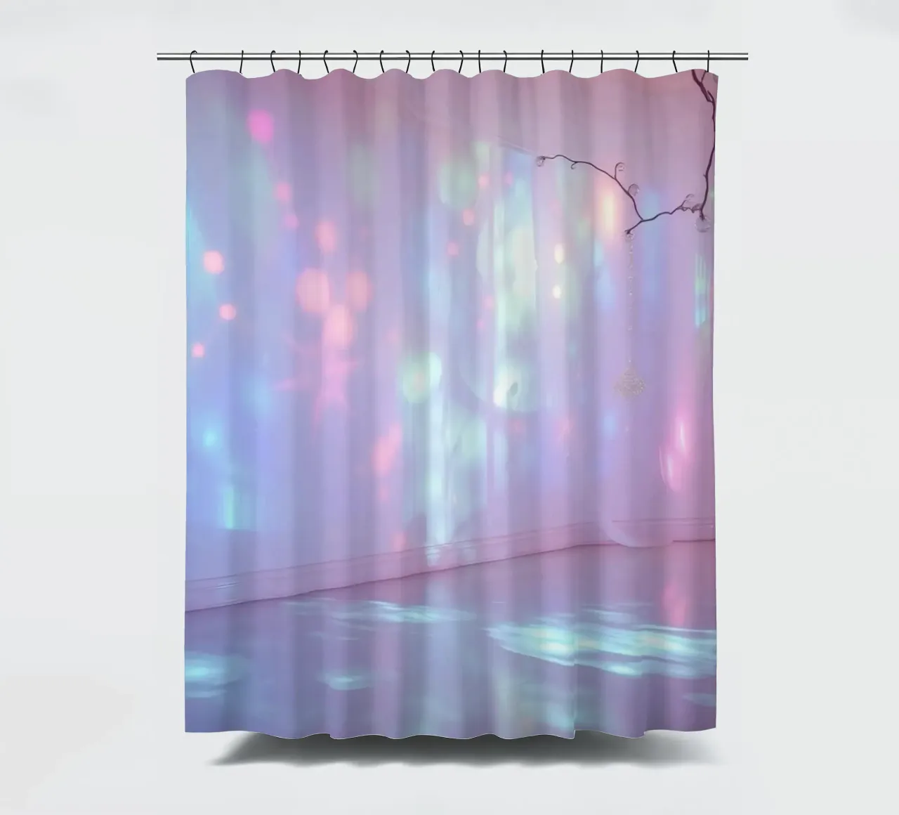 Le proiezioni di luce colorata creano un'atmosfera eterea in tenda da doccia da DesignDoodle