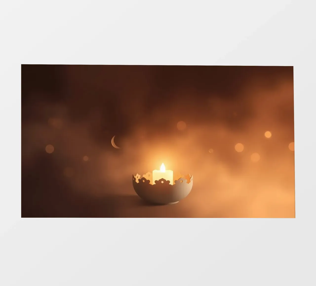 Candela a luce soffusa in un supporto ornato, circondata da un ciuffo di foglie. pellicola backlit da DesignDoodle