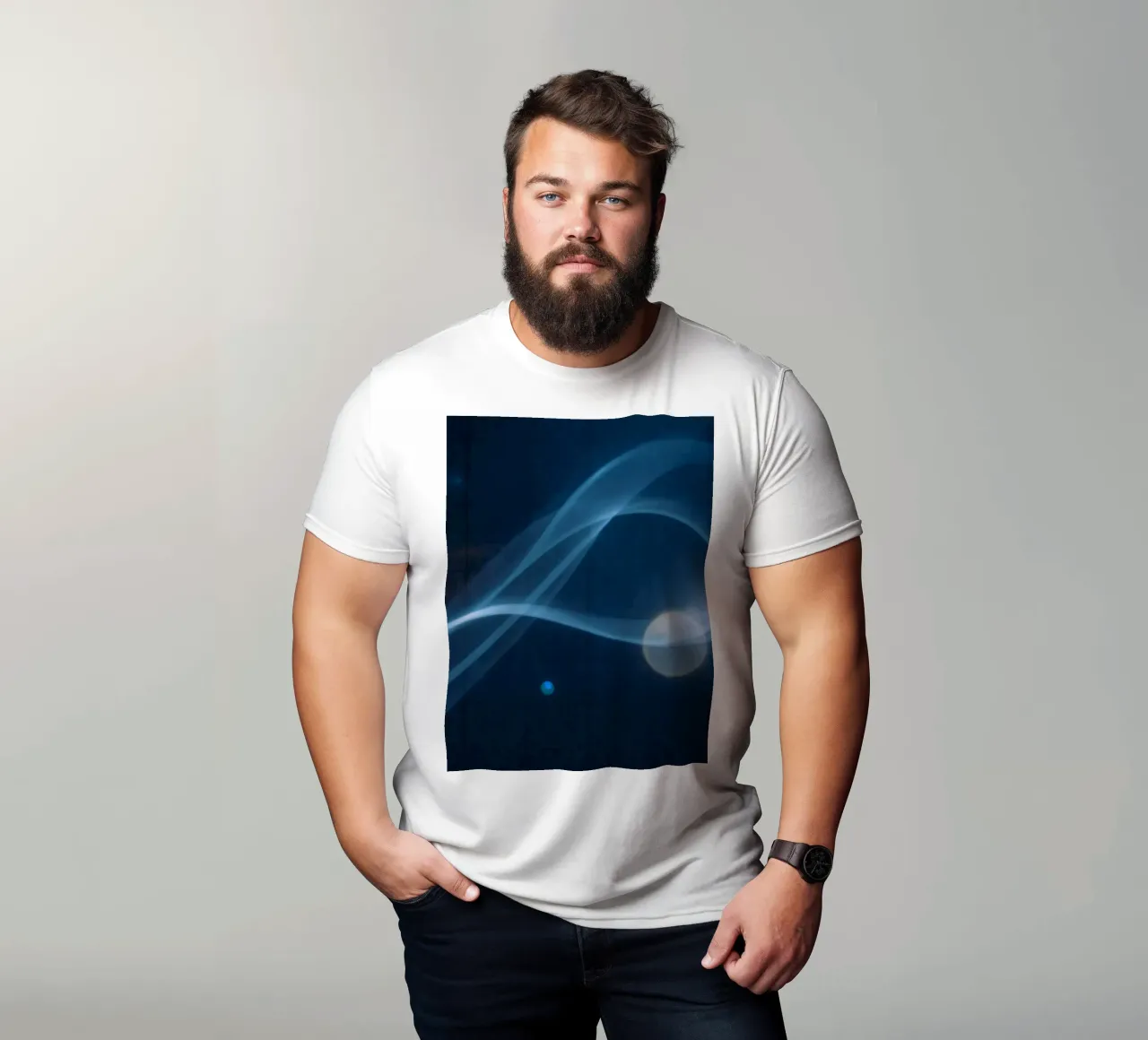 Flowing blue light waves create a calming visual effect t-shirt by DesignDoodle