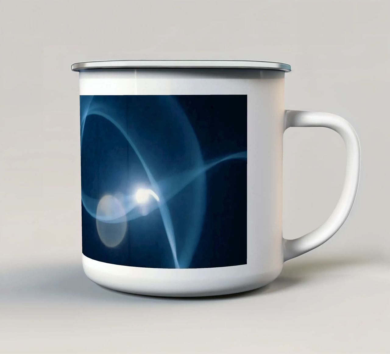 Flowing blue light waves create a calming visual effect enamel mug by DesignDoodle