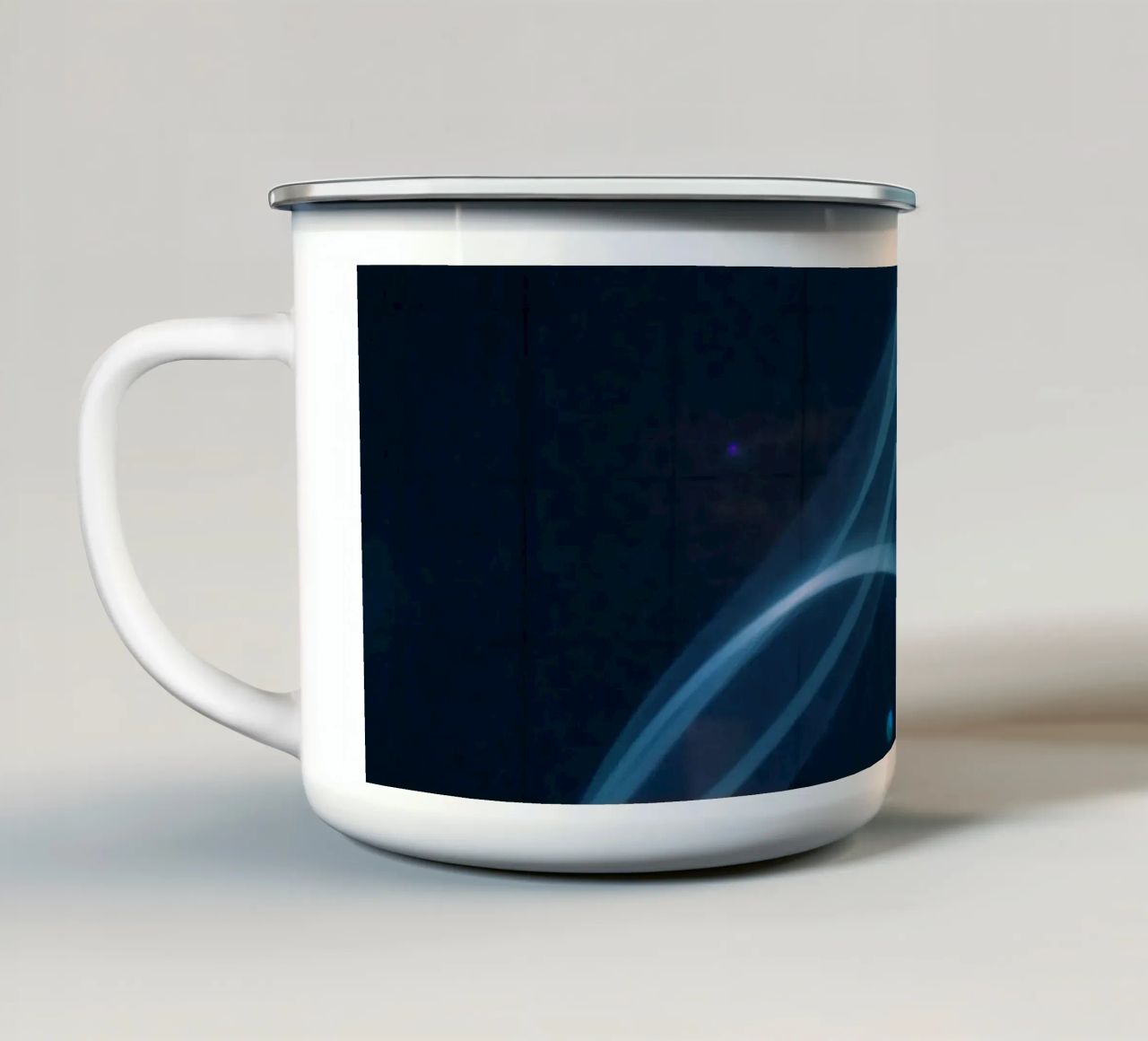 Flowing blue light waves create a calming visual effect enamel mug by DesignDoodle