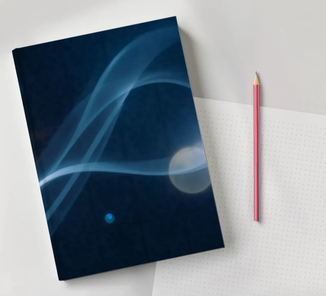 Flowing blue light waves create a calming visual effect notebook by DesignDoodle