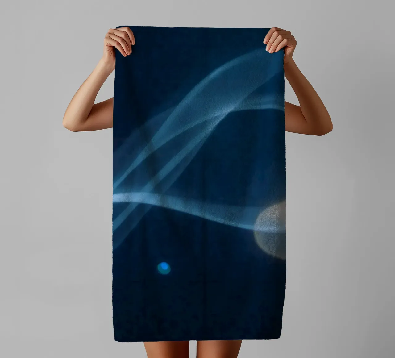 Flowing blue light waves create a calming visual effect towel by DesignDoodle