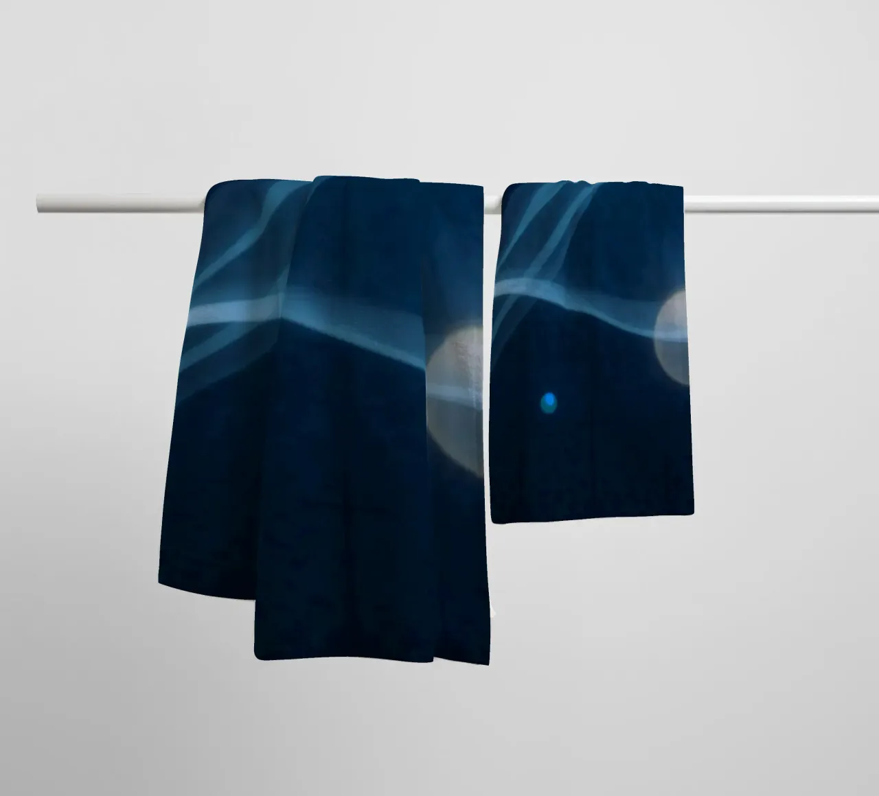 Flowing blue light waves create a calming visual effect towel by DesignDoodle