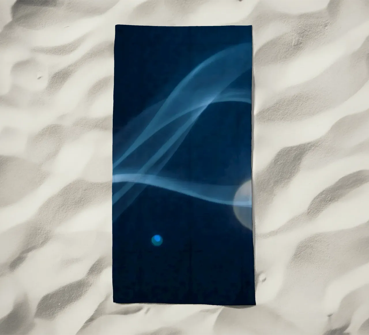 Flowing blue light waves create a calming visual effect beach towel by DesignDoodle