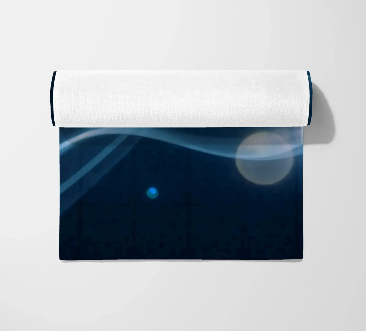 Flowing blue light waves create a calming visual effect beach towel by DesignDoodle
