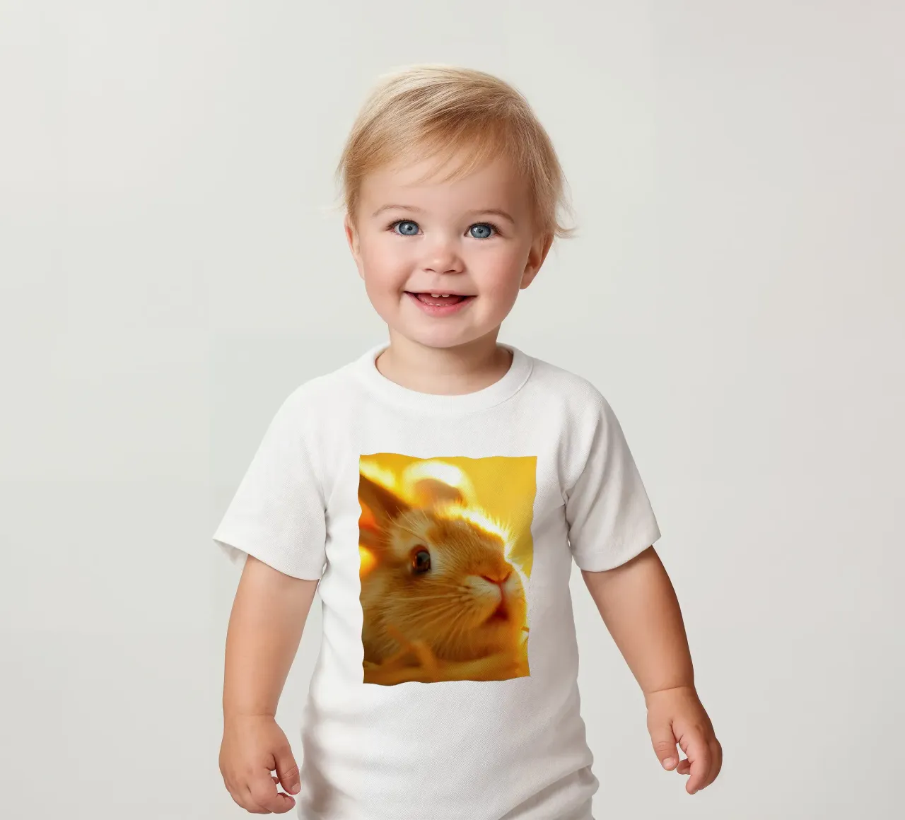 Une douce lumière dorée éclaire un lapin se reposant dans la paille. t-shirt pour bébé de DesignDoodle