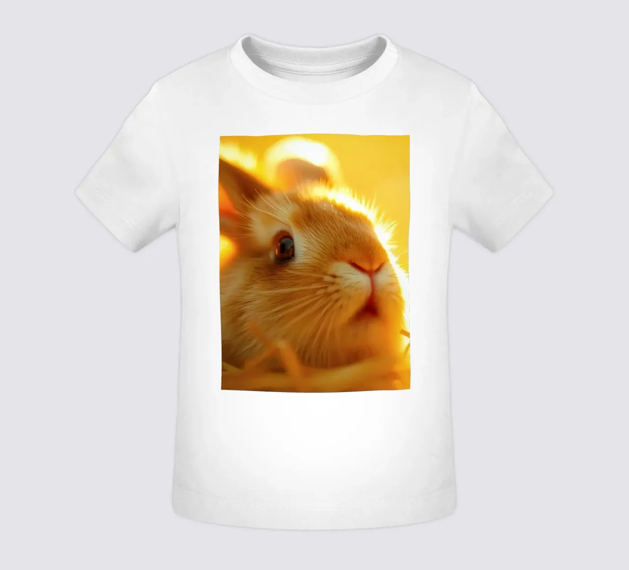 Une douce lumière dorée éclaire un lapin se reposant dans la paille. t-shirt pour bébé de DesignDoodle