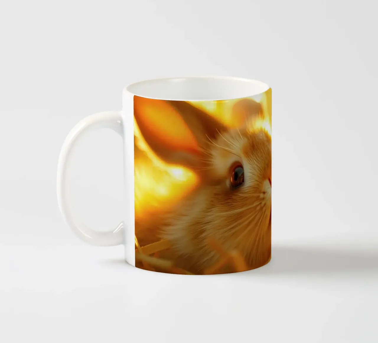 Une douce lumière dorée éclaire un lapin se reposant dans la paille. mug en céramique de DesignDoodle