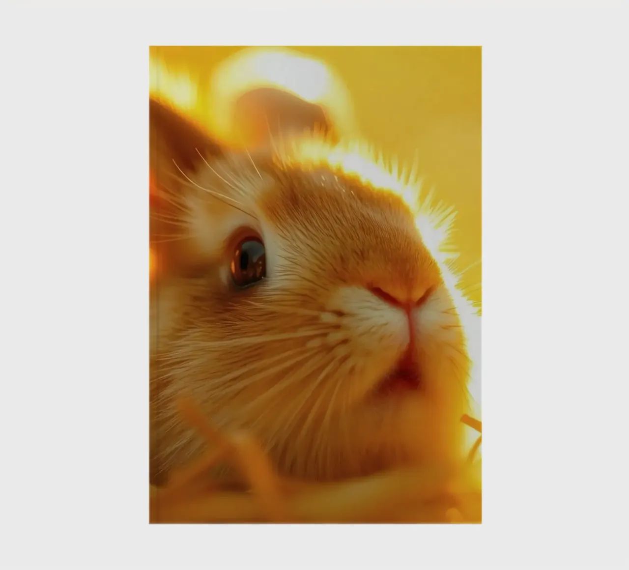 Une douce lumière dorée éclaire un lapin se reposant dans la paille. carnet de notes de DesignDoodle