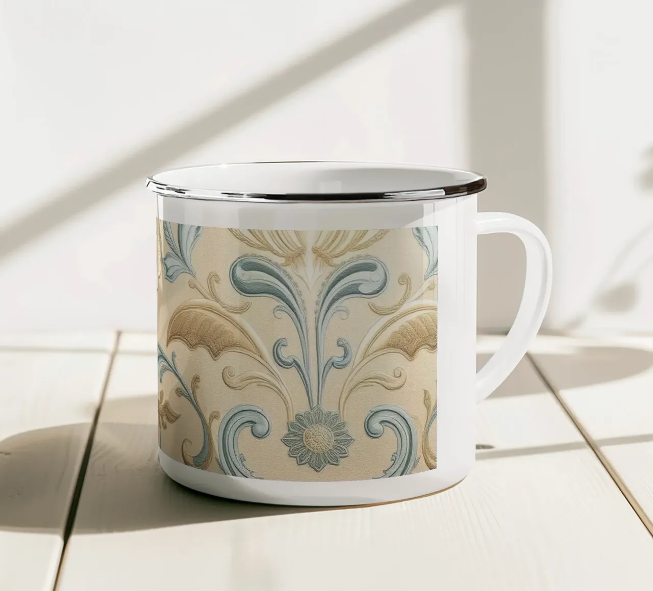 Elegant bloemenontwerp in pasteltinten siert kunst met textuur emaille mok van DesignDoodle