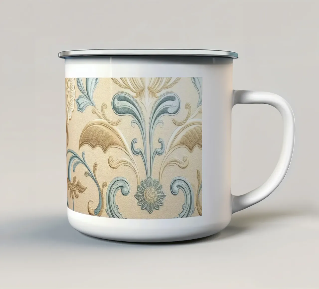 Elegant bloemenontwerp in pasteltinten siert kunst met textuur emaille mok van DesignDoodle