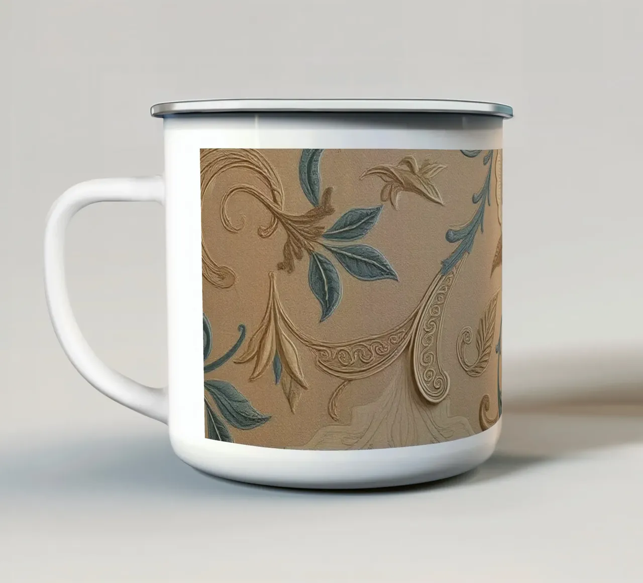 Elegant bloemenontwerp in pasteltinten siert kunst met textuur emaille mok van DesignDoodle