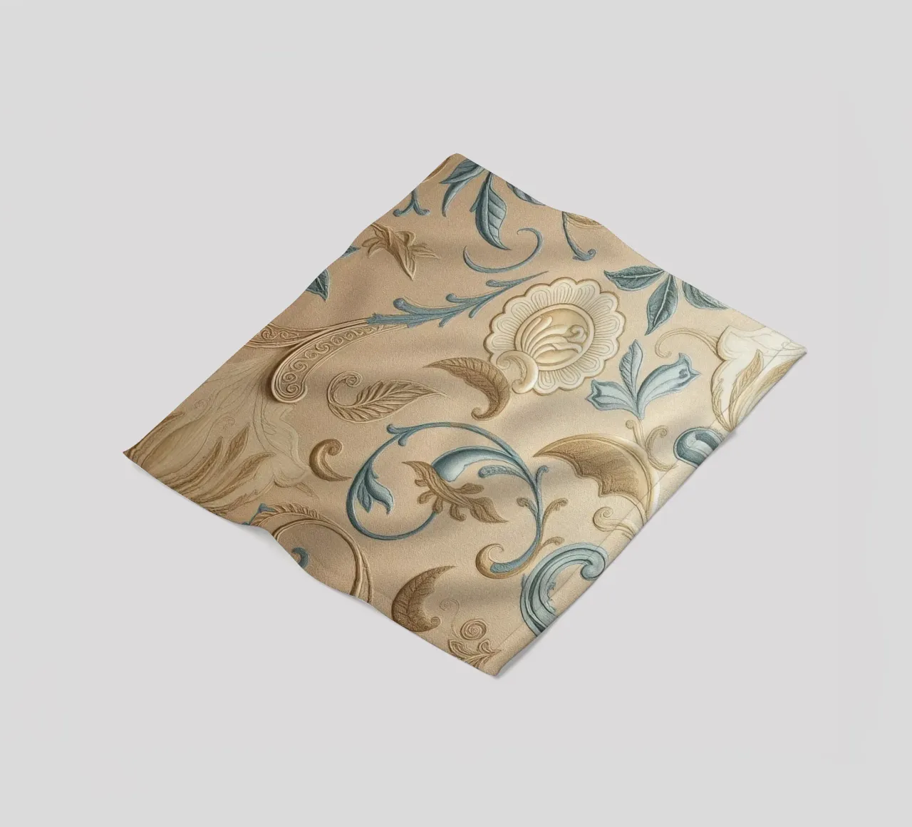 Elegant floral design in pastel tones adorns textured art fleece blanket by DesignDoodle