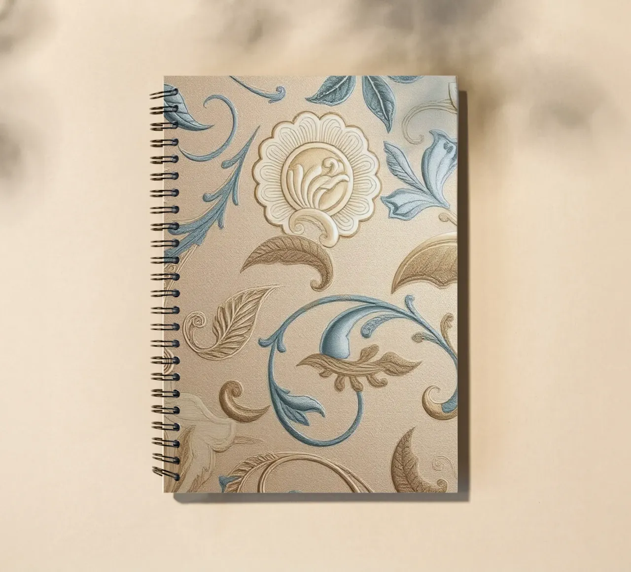 Elegant floral design in pastel tones adorns textured art spiral notebook by DesignDoodle