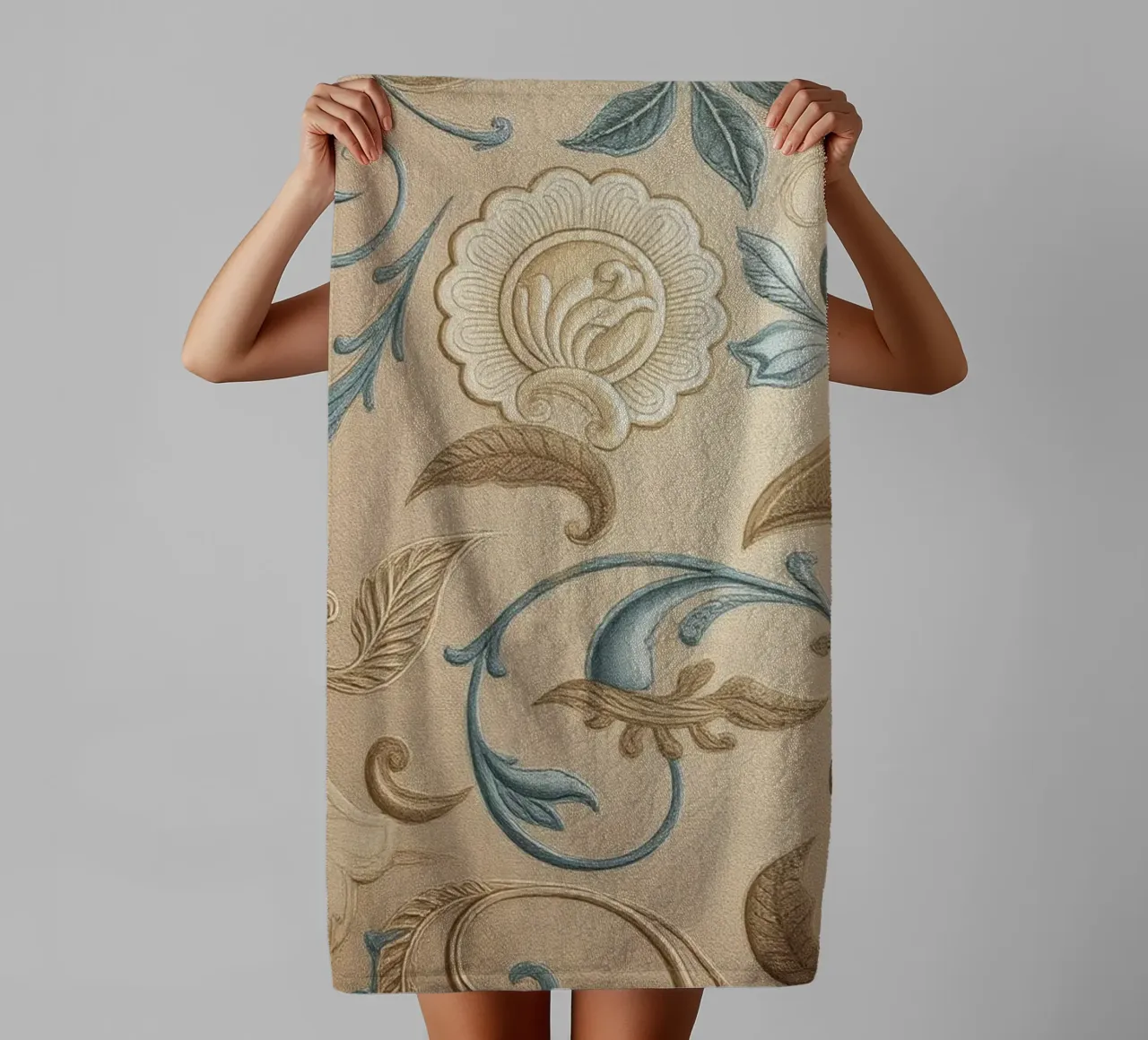Un élégant motif floral dans des tons pastel orne l'art texturé. serviette de bain de DesignDoodle