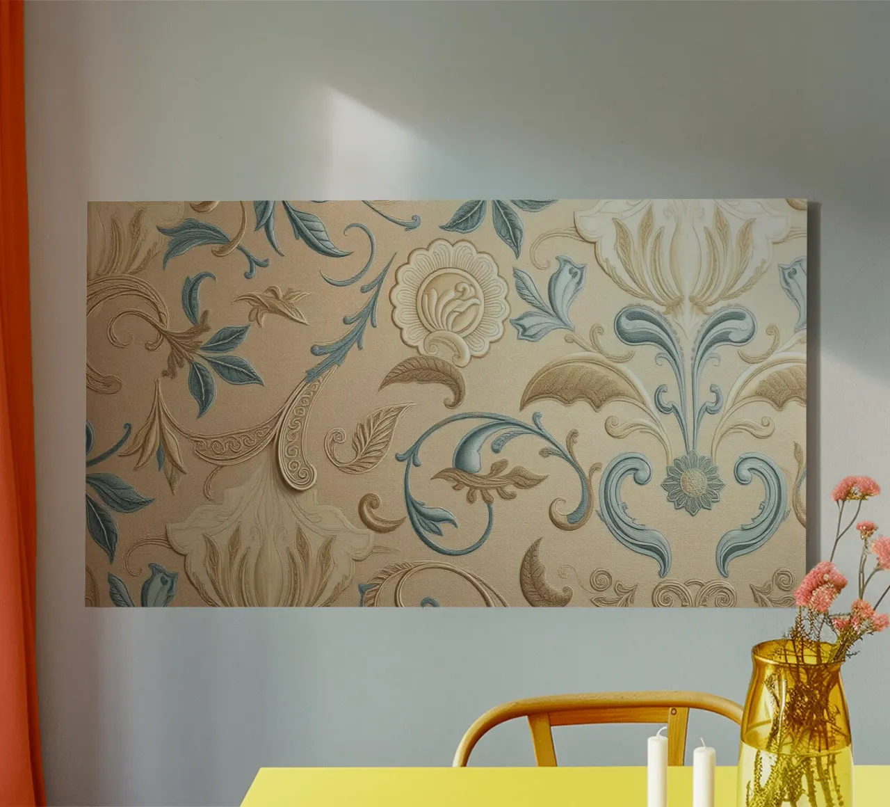 Elegant bloemenontwerp in pasteltinten siert kunst met textuur canvas met Baklijst van DesignDoodle