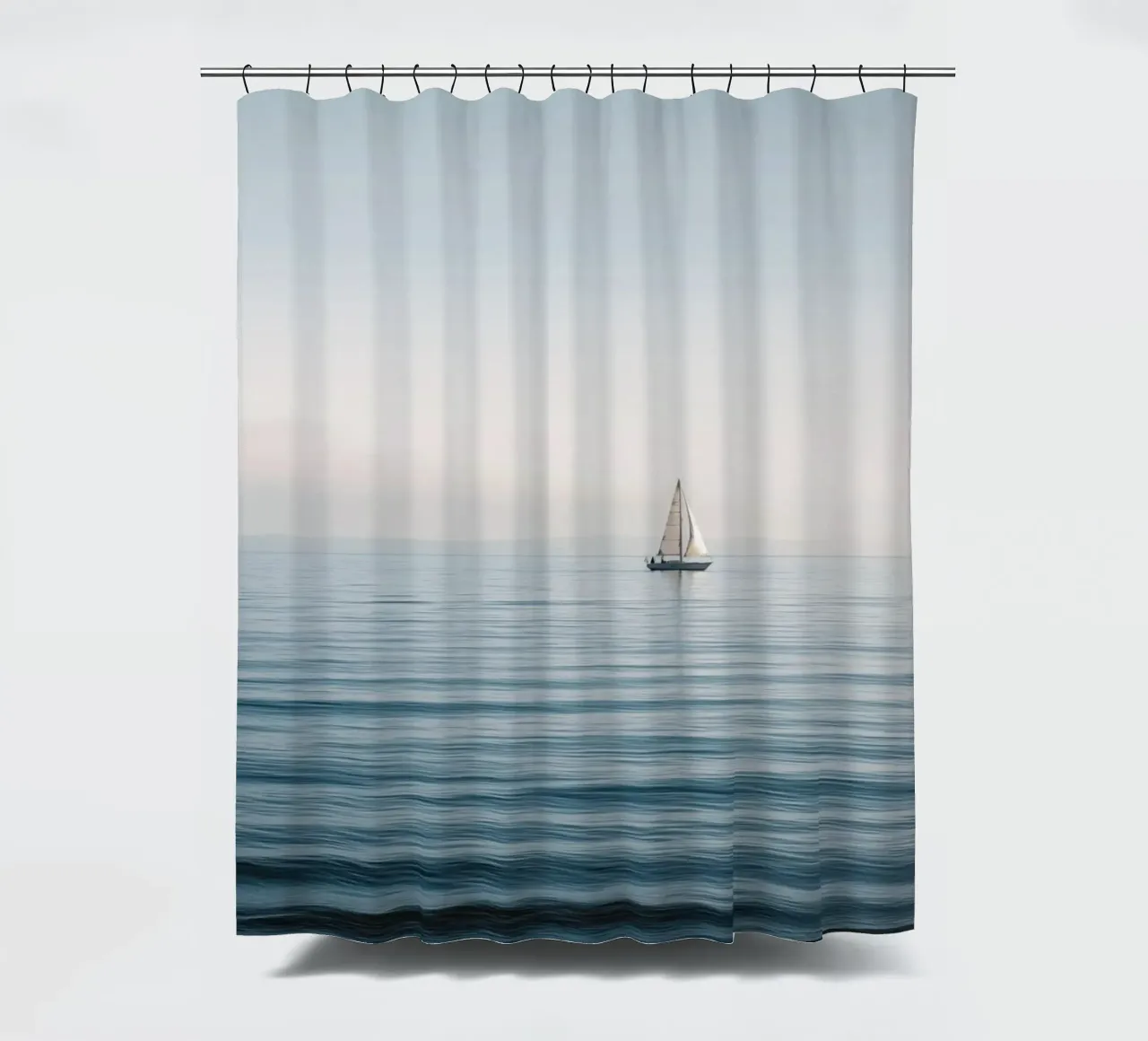 Minimalist Sailboat on Calm Ocean rideau de douche de Indigo Tides Art
