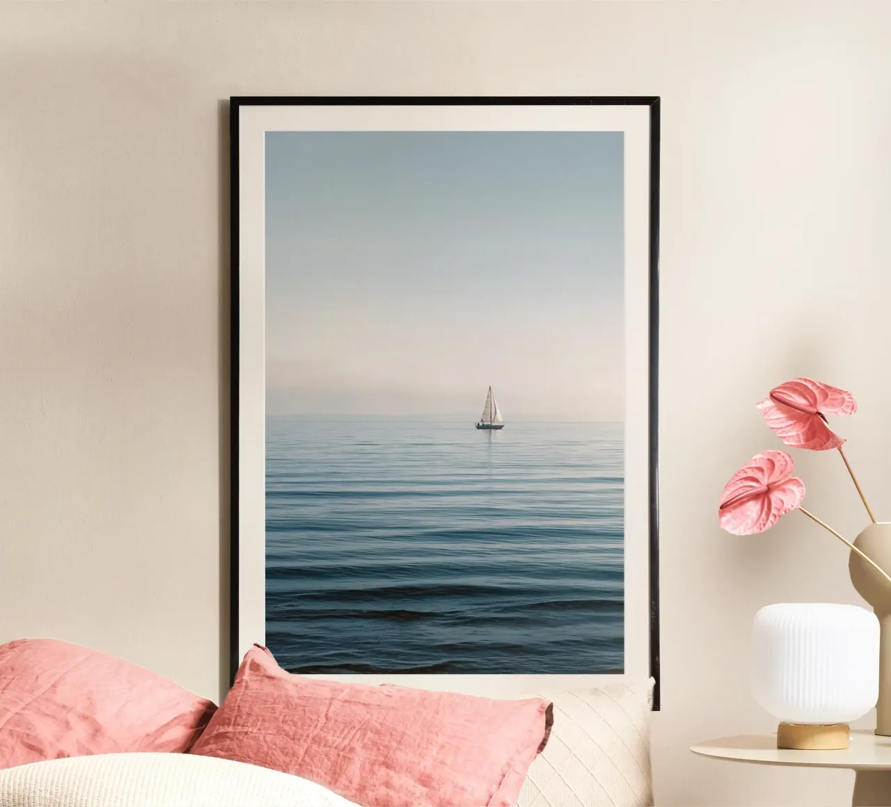 Minimalist Sailboat on Calm Ocean carta hahnemühle da Indigo Tides Art