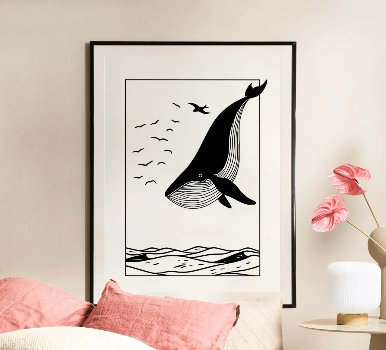 Balena sui mari poster con telaio in alluminio da typostudio