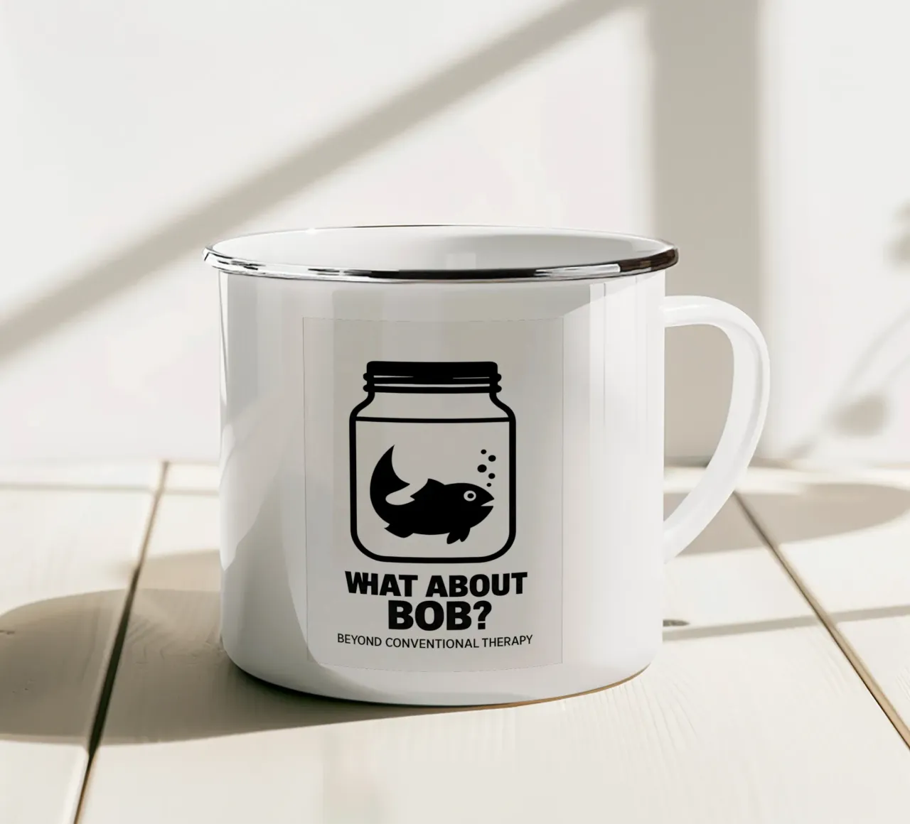 What About Bob Print Emaille Tasse von MoviesArt