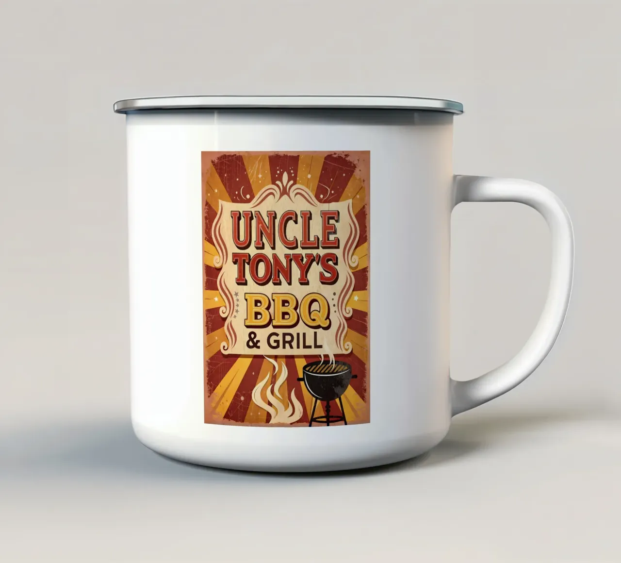 Uncle Tony's BBQ Retro Grill Design tazza in smalto da dad tees