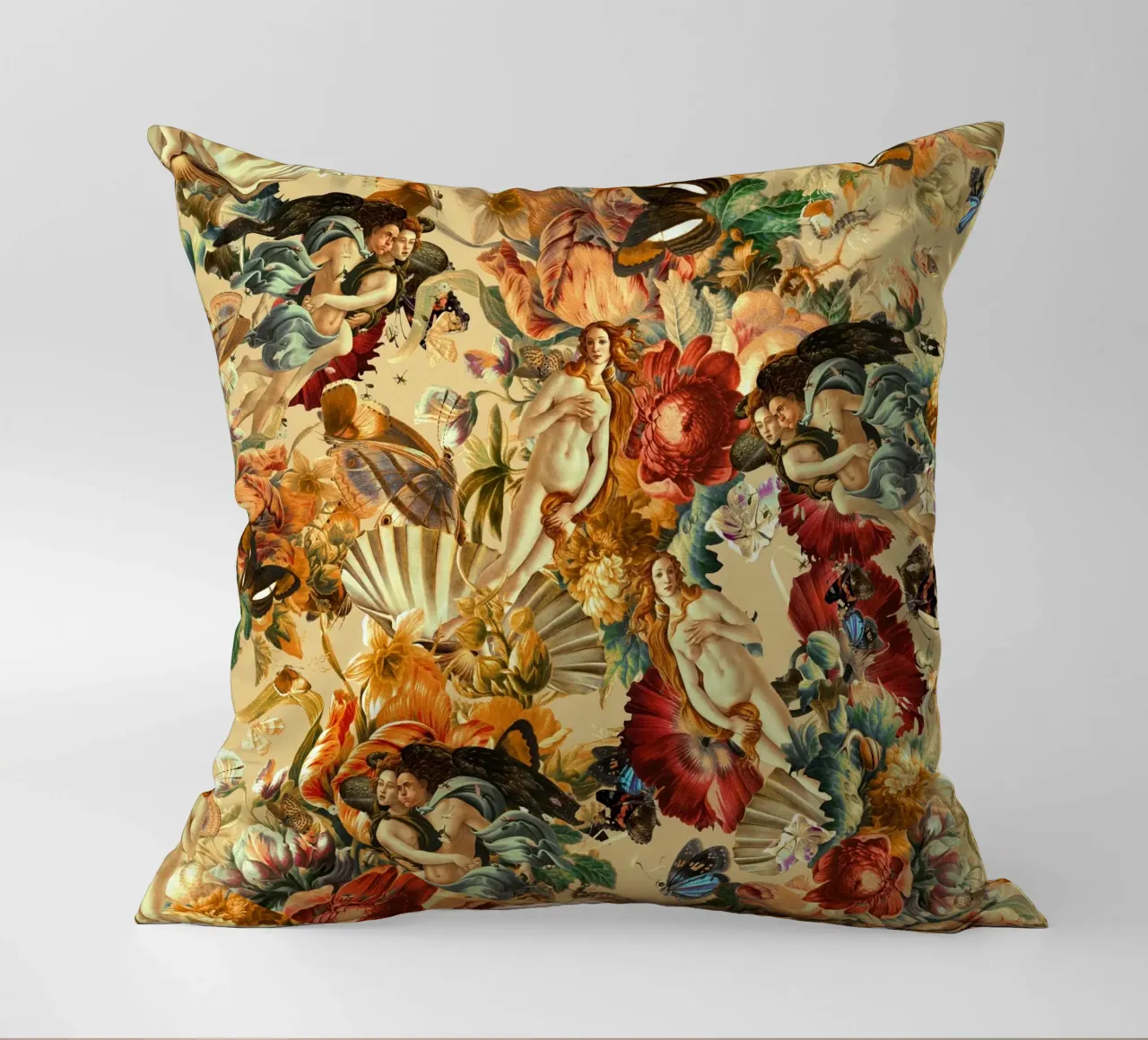 Venus and Floral Pattern decorative cushion by burcukorkmazyurek