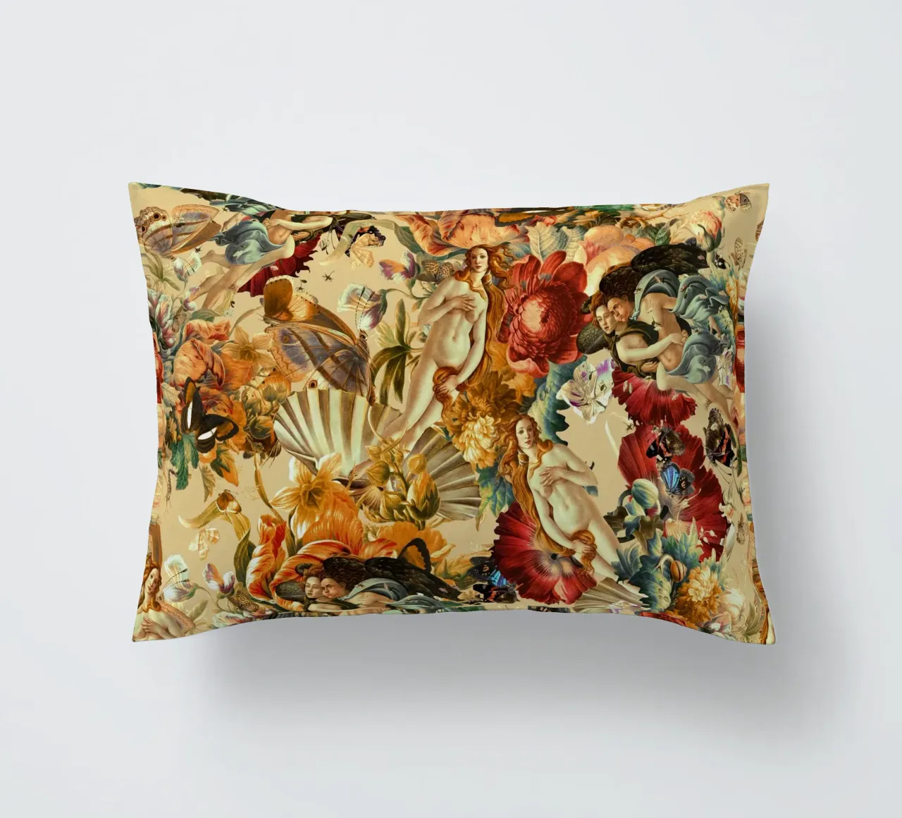 Venus and Floral Pattern decorative cushion by burcukorkmazyurek