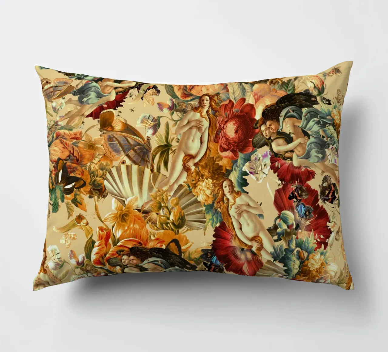 Venus and Floral Pattern decorative cushion by burcukorkmazyurek