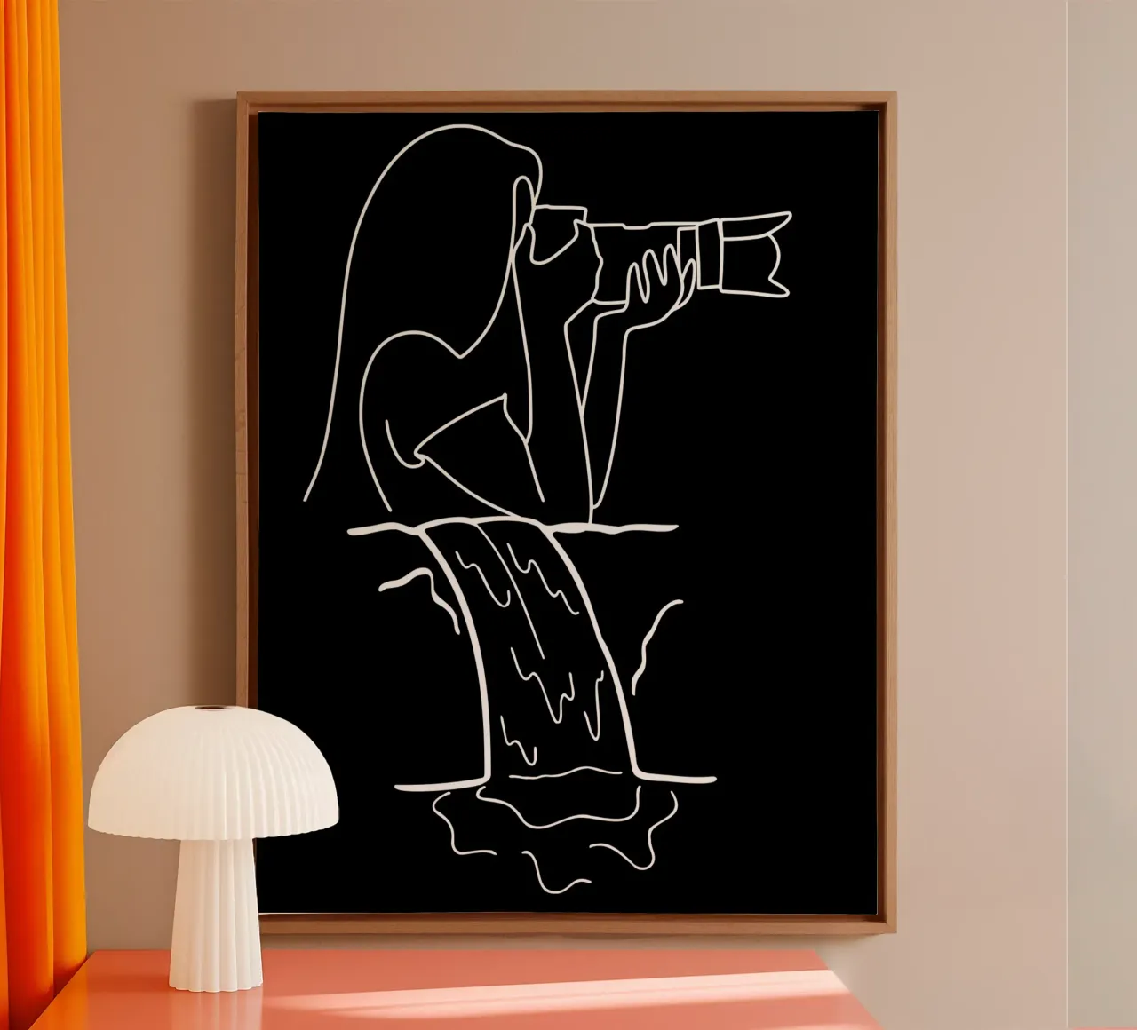 Nachtscène: Meisje gefotografeerd voor een waterval canvas met Baklijst van StrindesignStudio