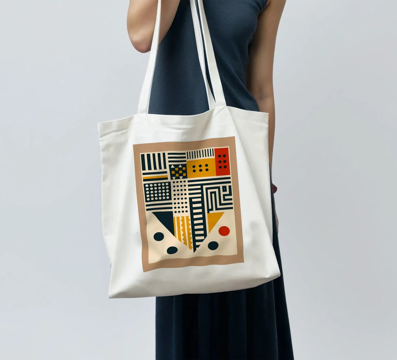 geometric shapes patterns triangles dots stripes rectangles tote bag by Ashish Kashyap