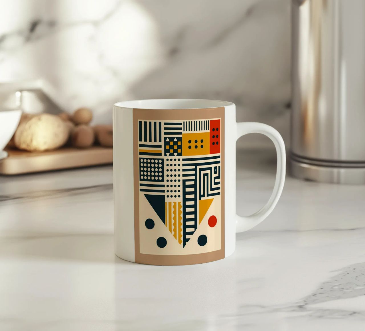 geometric shapes patterns triangles dots stripes rectangles ceramic mug by Ashish Kashyap