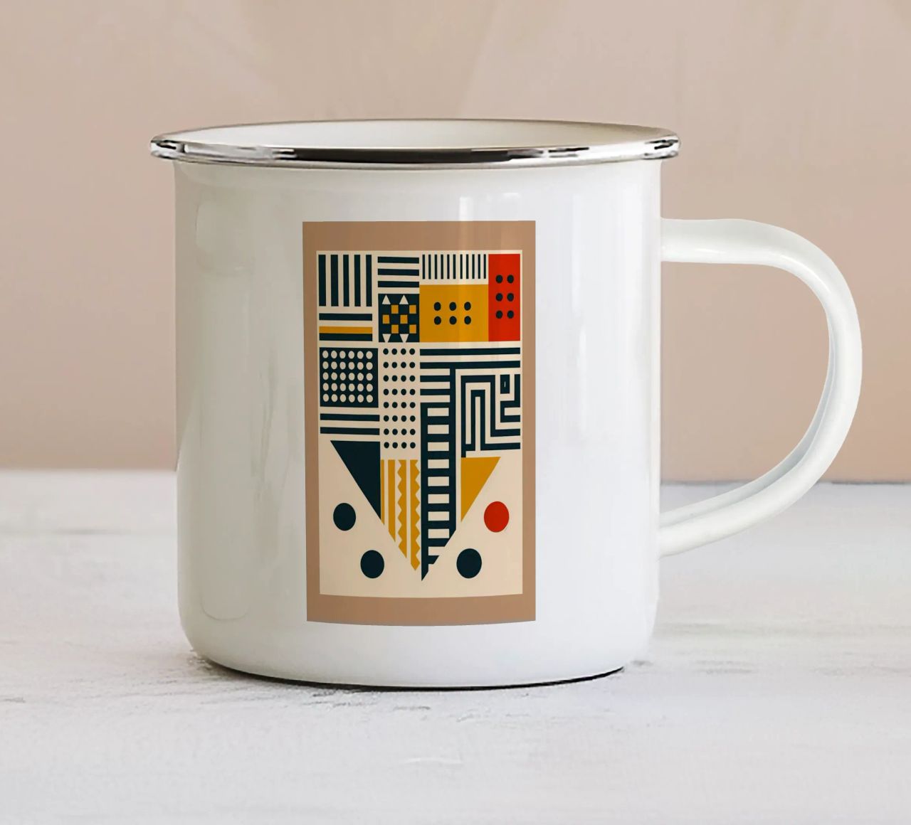 geometric shapes patterns triangles dots stripes rectangles enamel mug by Ashish Kashyap