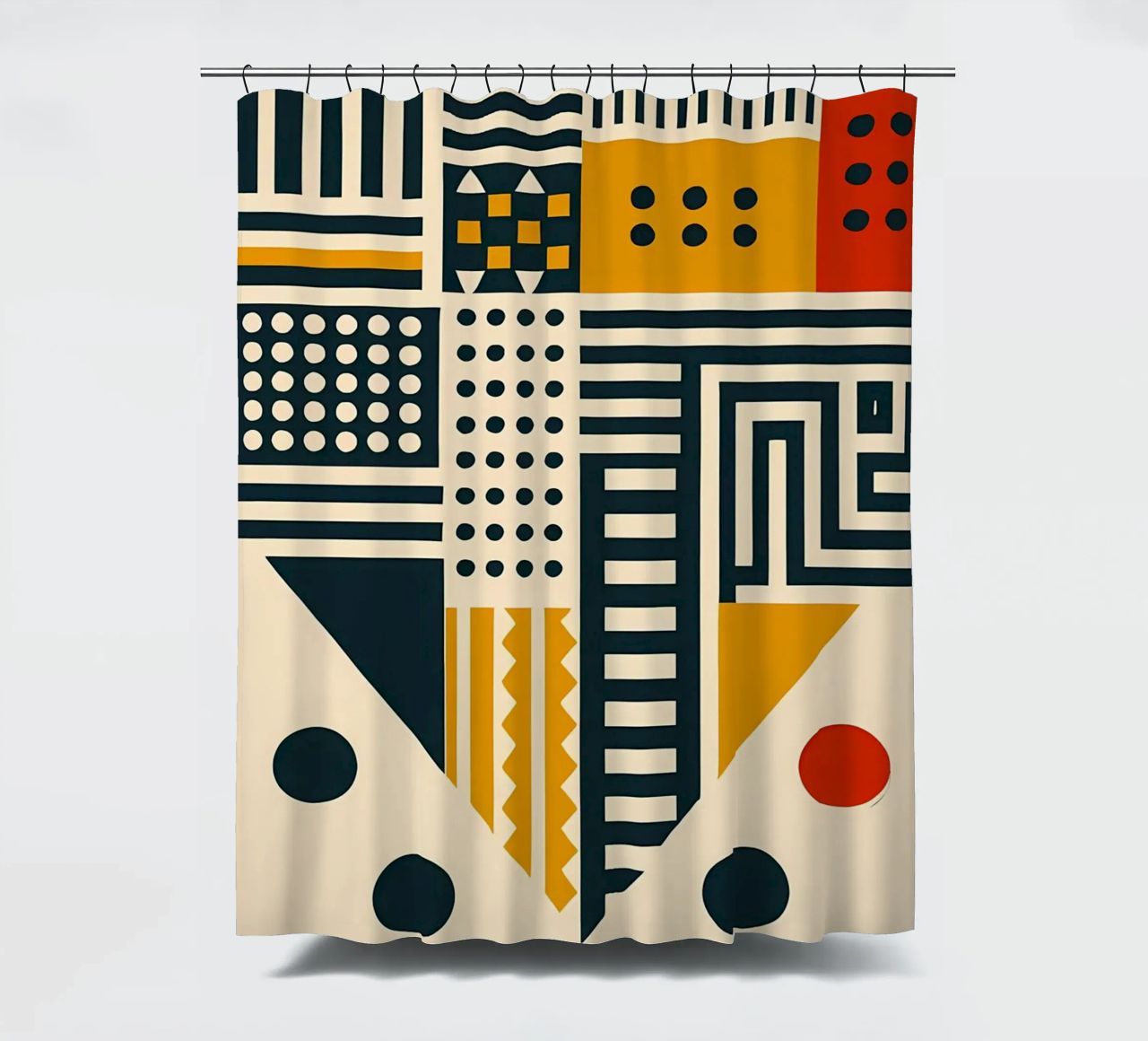 geometric shapes patterns triangles dots stripes rectangles shower curtain by Ashish Kashyap