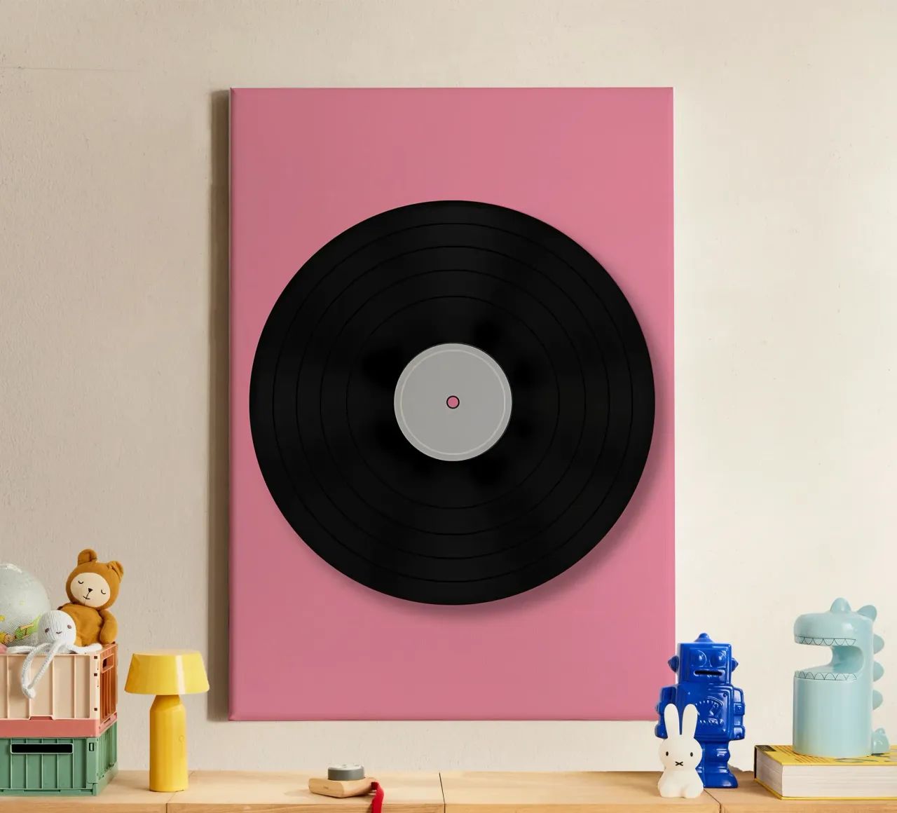 vinyl record music circular shape record grooves retro audio canvas with Floater frame by Ashish Kashyap