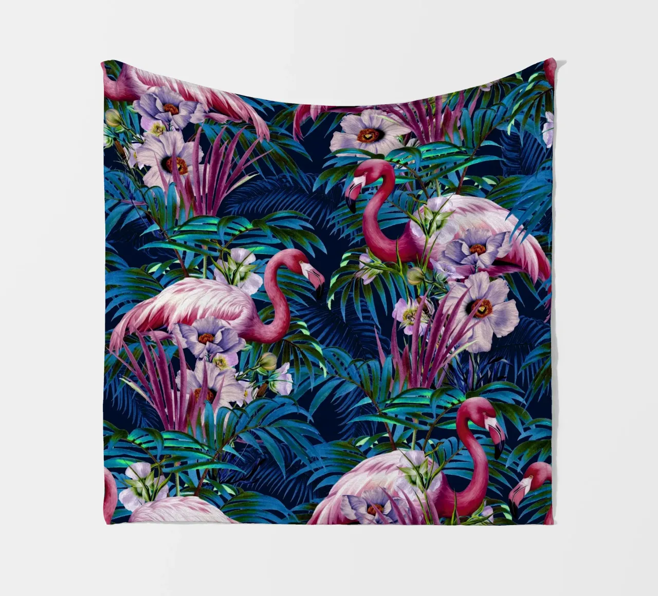 Night Forest Flamingos fleece blanket by burcukorkmazyurek