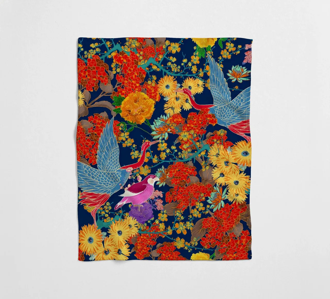 BIRDS AND FLORAL PATTERN coperta in pile da burcukorkmazyurek