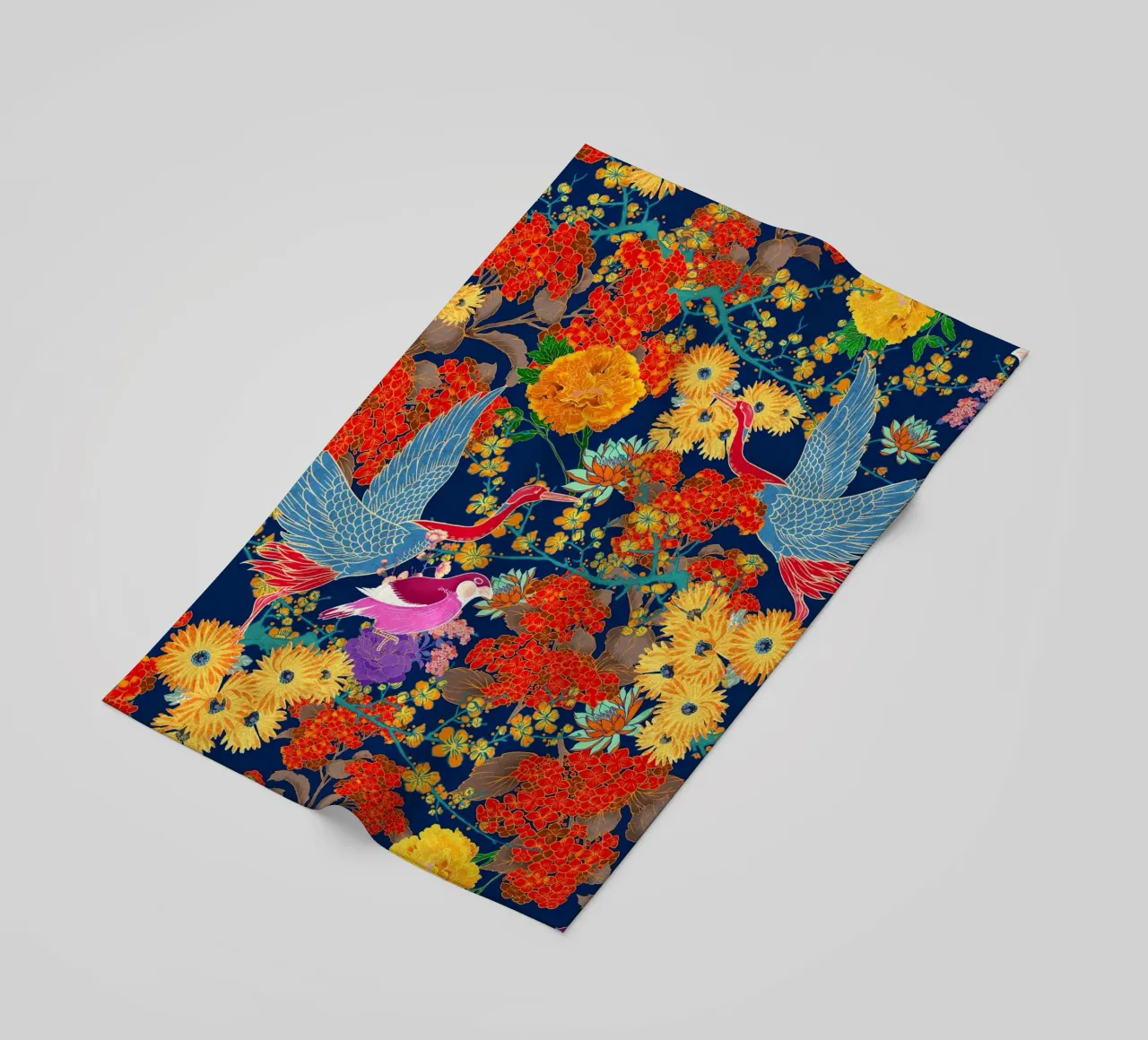 BIRDS AND FLORAL PATTERN telo mare da burcukorkmazyurek