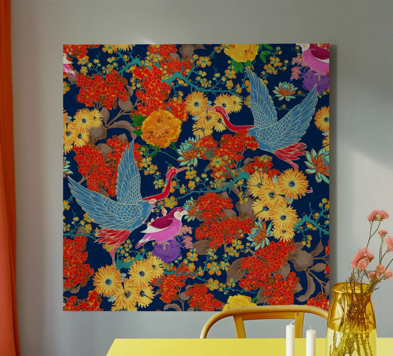 BIRDS AND FLORAL PATTERN canvas by burcukorkmazyurek