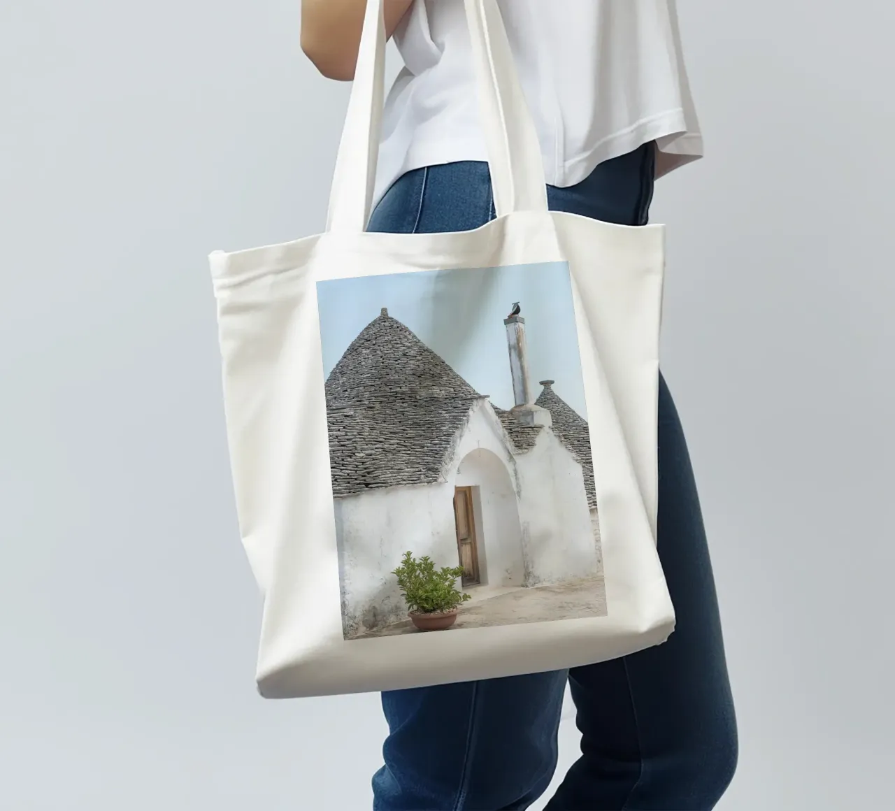 Potted plant and a trullo in Alberobello borsa in juta da photolovers