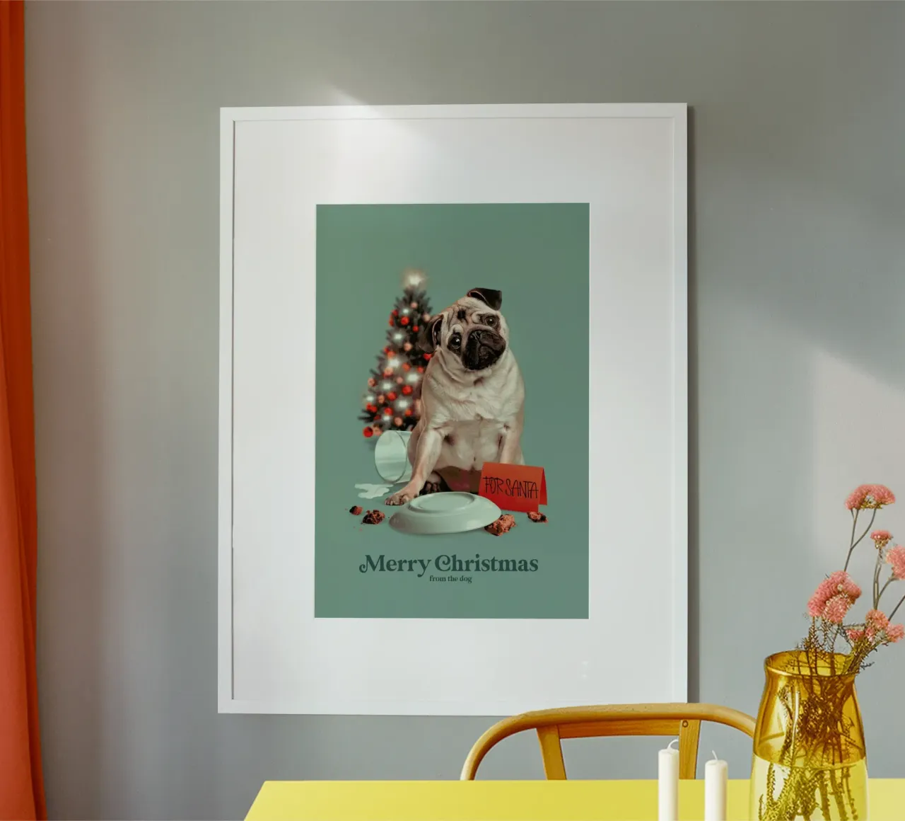 Merry Christmas From The Dog poster con telaio in legno da Jonas Loose