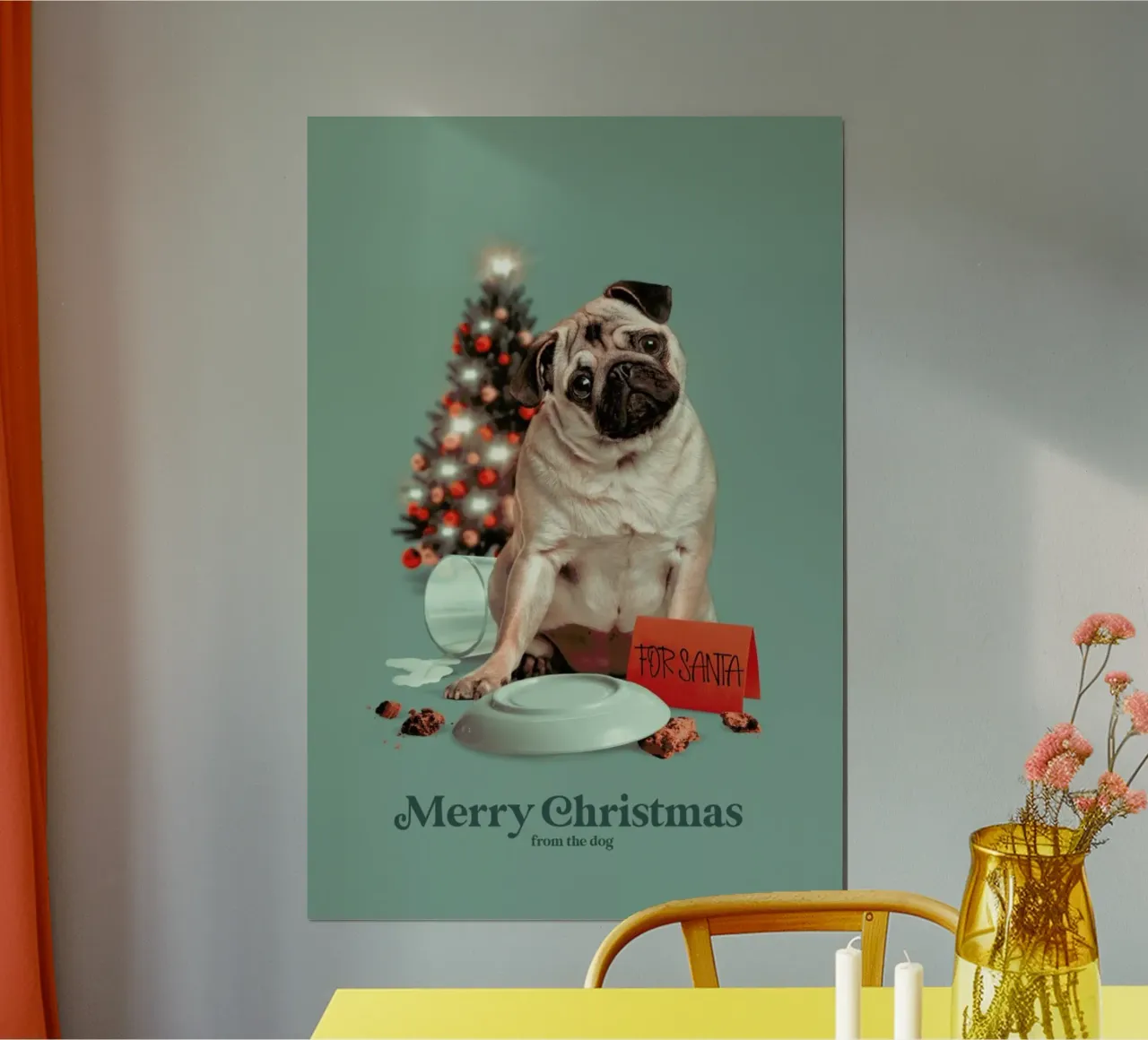 Merry Christmas From The Dog poster con telaio in legno da Jonas Loose
