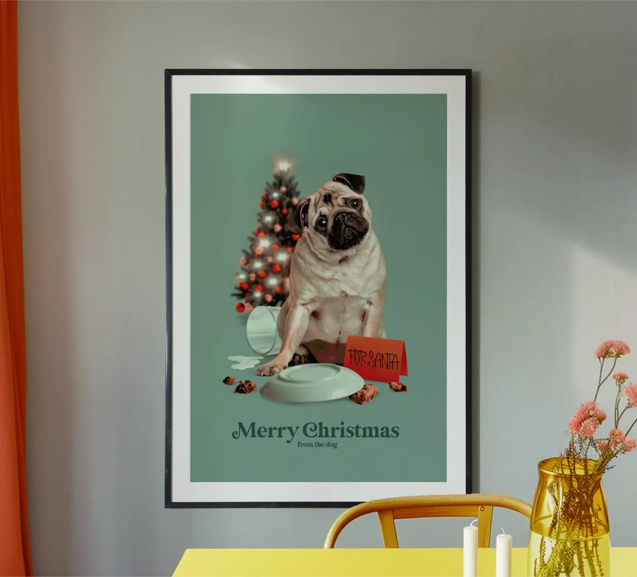 Merry Christmas From The Dog poster con telaio in legno da Jonas Loose