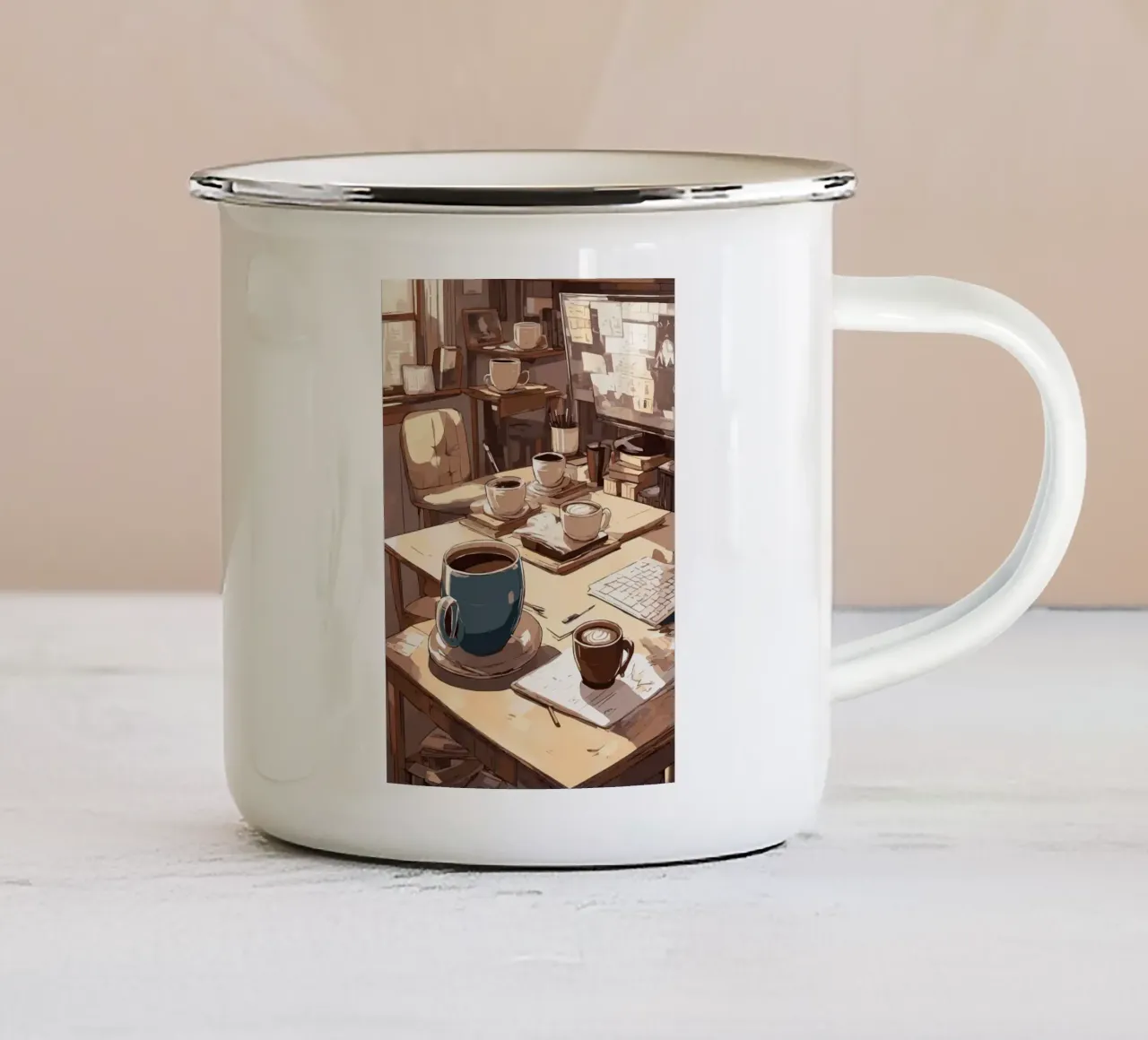 koffiebekers emaille mok van Kevin Walters