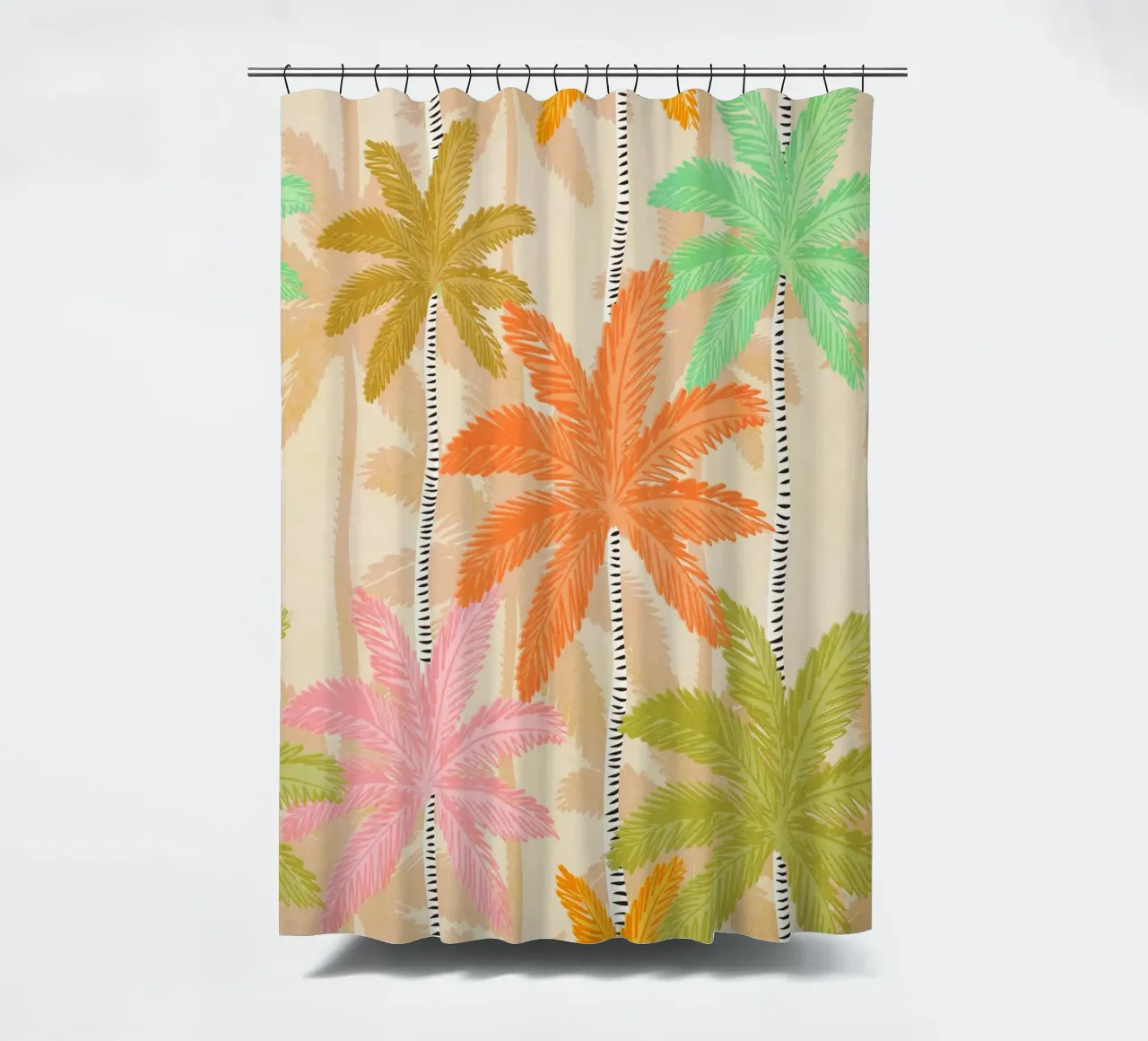 Retro Palm Springs Chic • Pastel Palms Pink Orange Green shower curtain by Dominique Vari