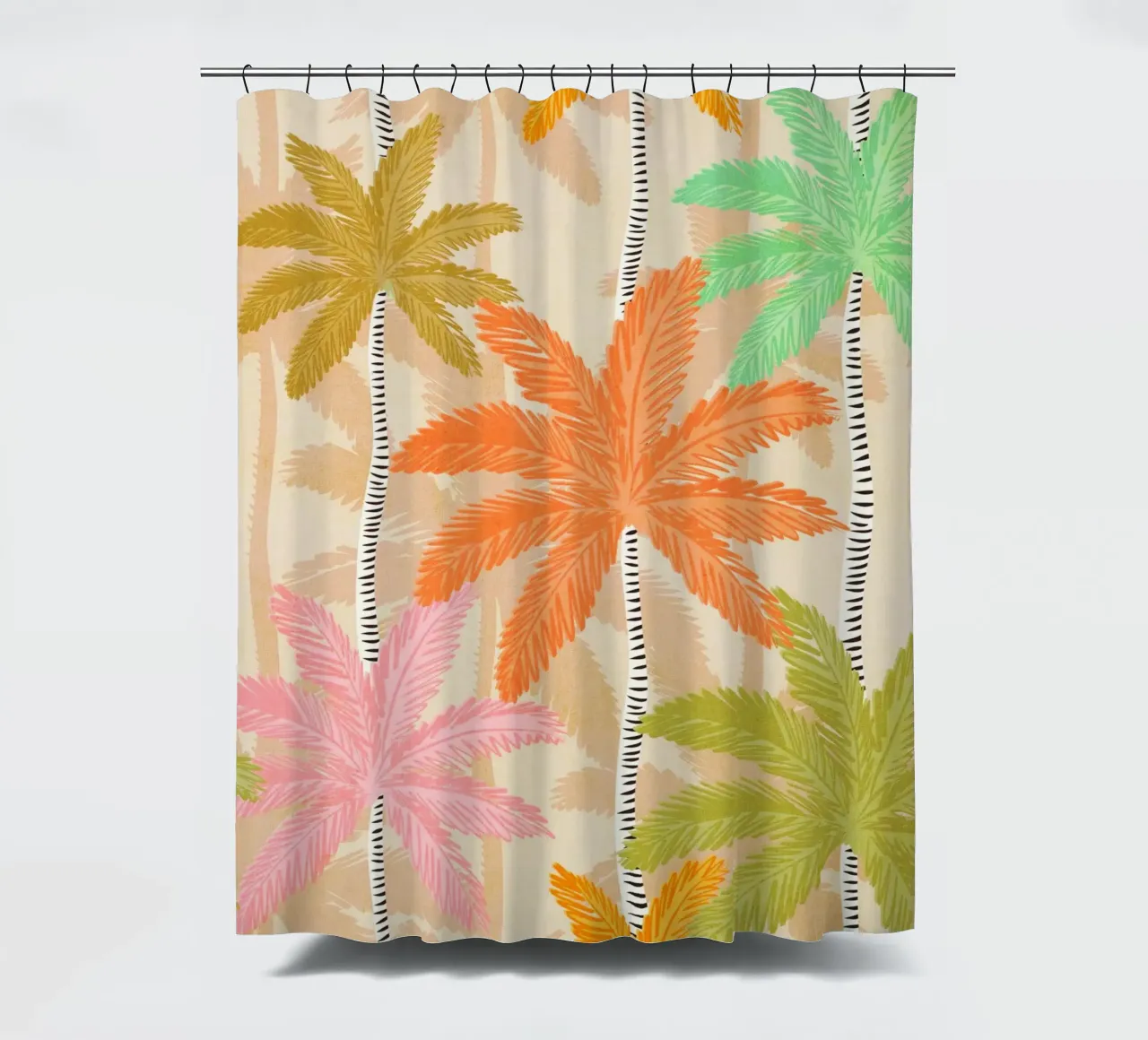 Retro Palm Springs Chic • Pastel Palms Pink Orange Green shower curtain by Dominique Vari