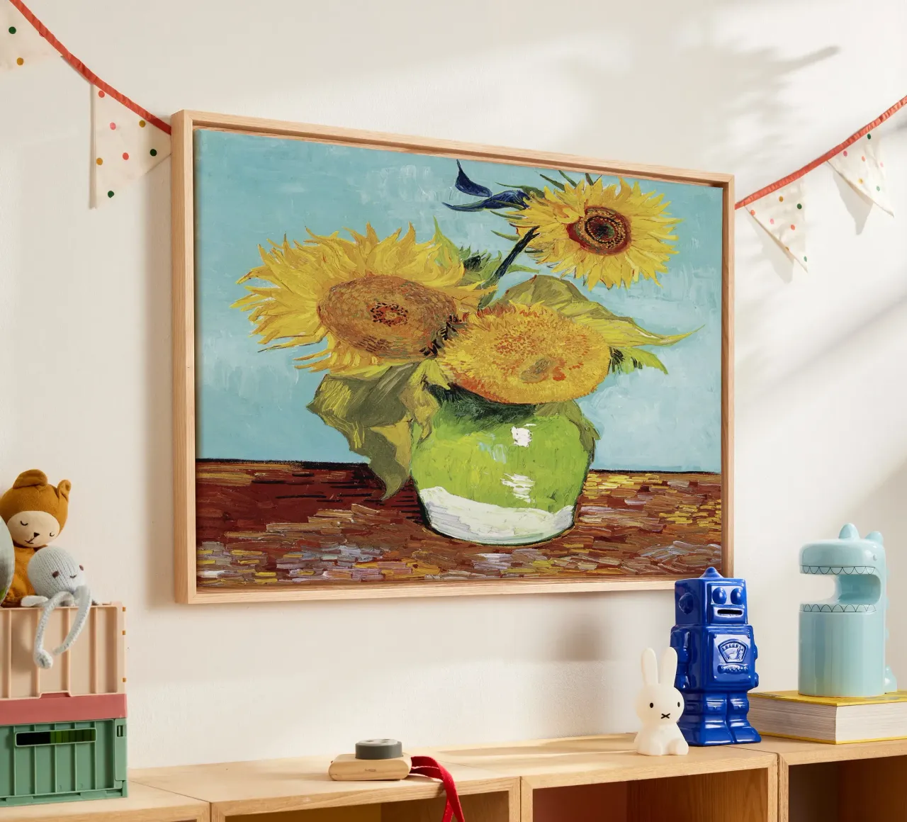 Vincent van Gogh’s “Vase with Three Sunflowers” (1888) canvas with Floater frame by Jolie Prints
